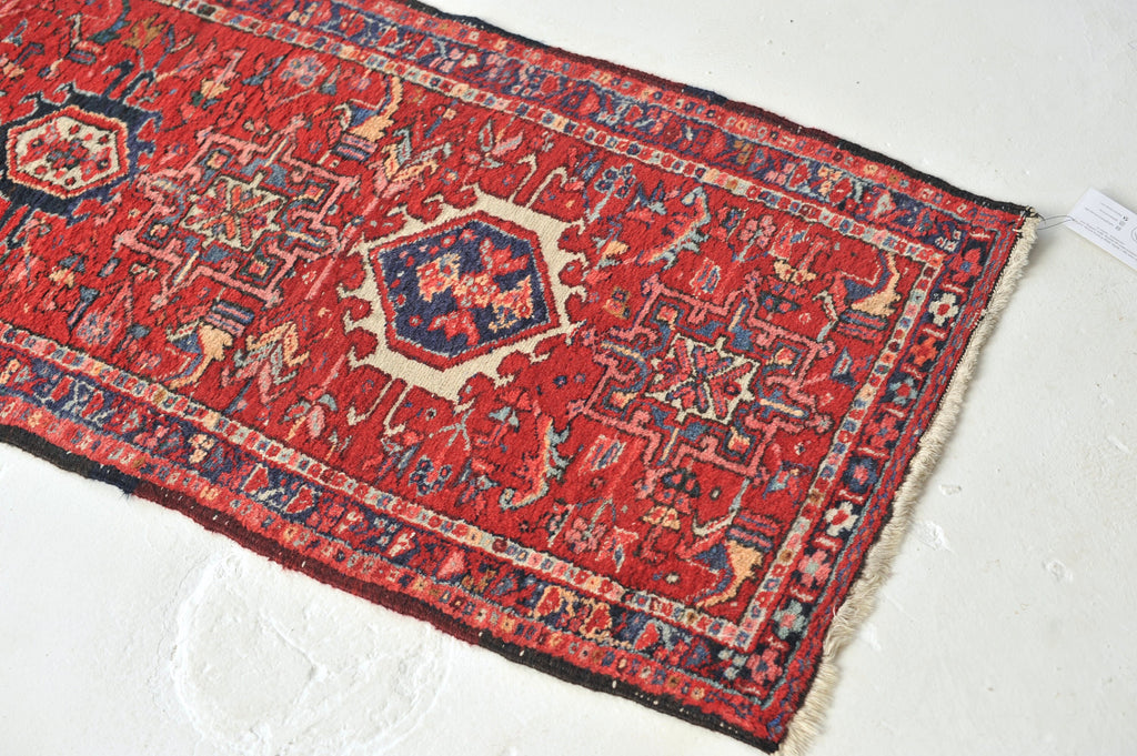 Wonderful Narrow Vintage Karaja Runner | Red, Greens, Slate & Denim Blue Vintage Tribal Rug | 2.2 x 5.11