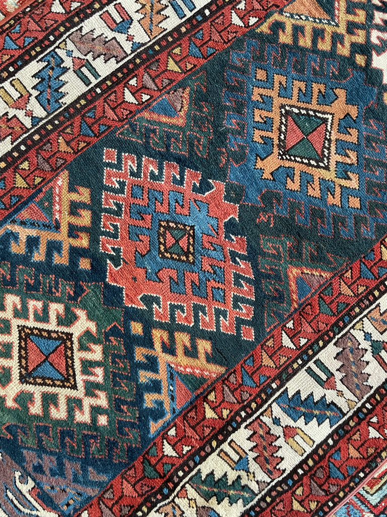 UNBELIEVABLE Antique Kazak Runner with “Stutter Design” & Incredible Colors | 3.6 x 9.8