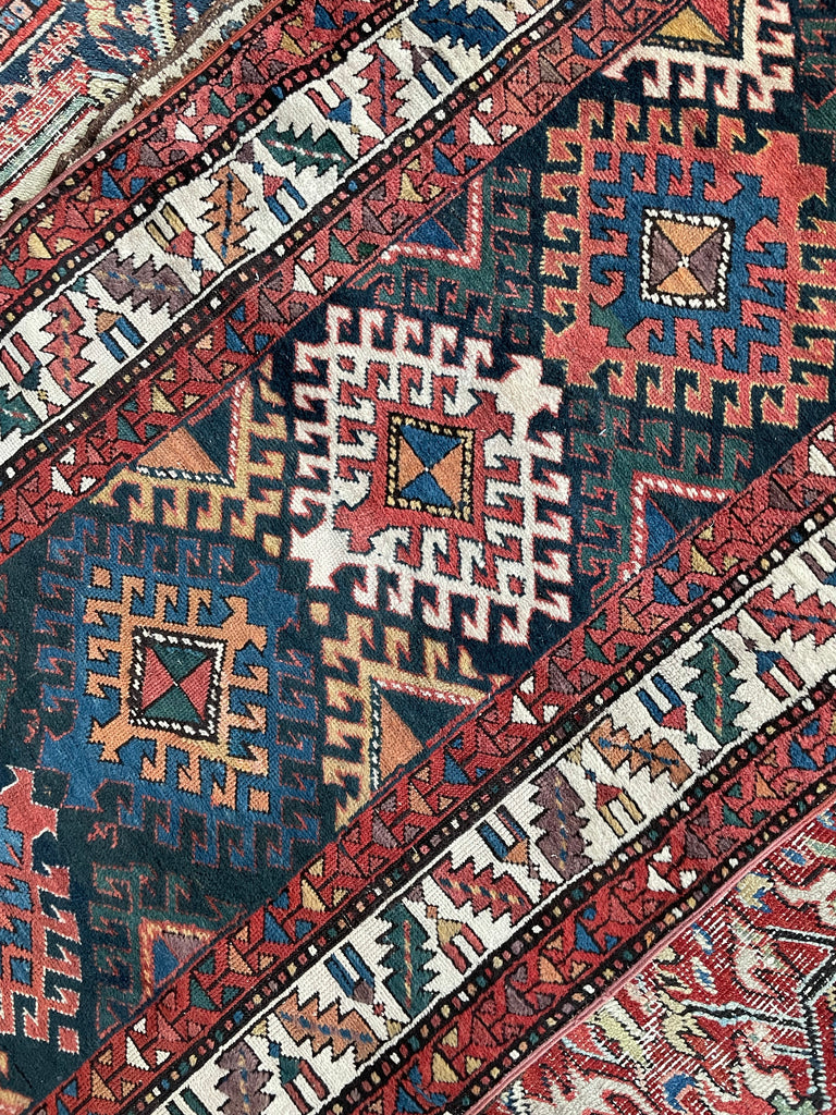 UNBELIEVABLE Antique Kazak Runner with “Stutter Design” & Incredible Colors | 3.6 x 9.8