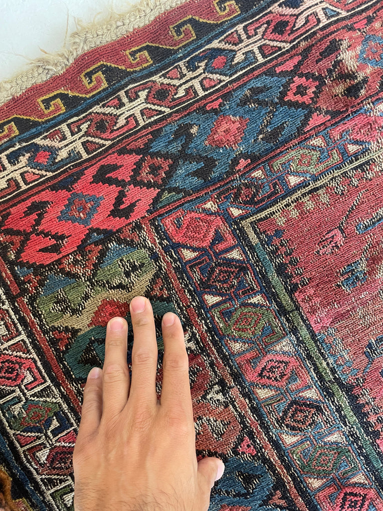 RESERVED FOR ALYSSA*** MAGNIFICENT Antique Sumac | Drop-Dead Gorgeous Textile with Patina & Character | 9 x 10.8