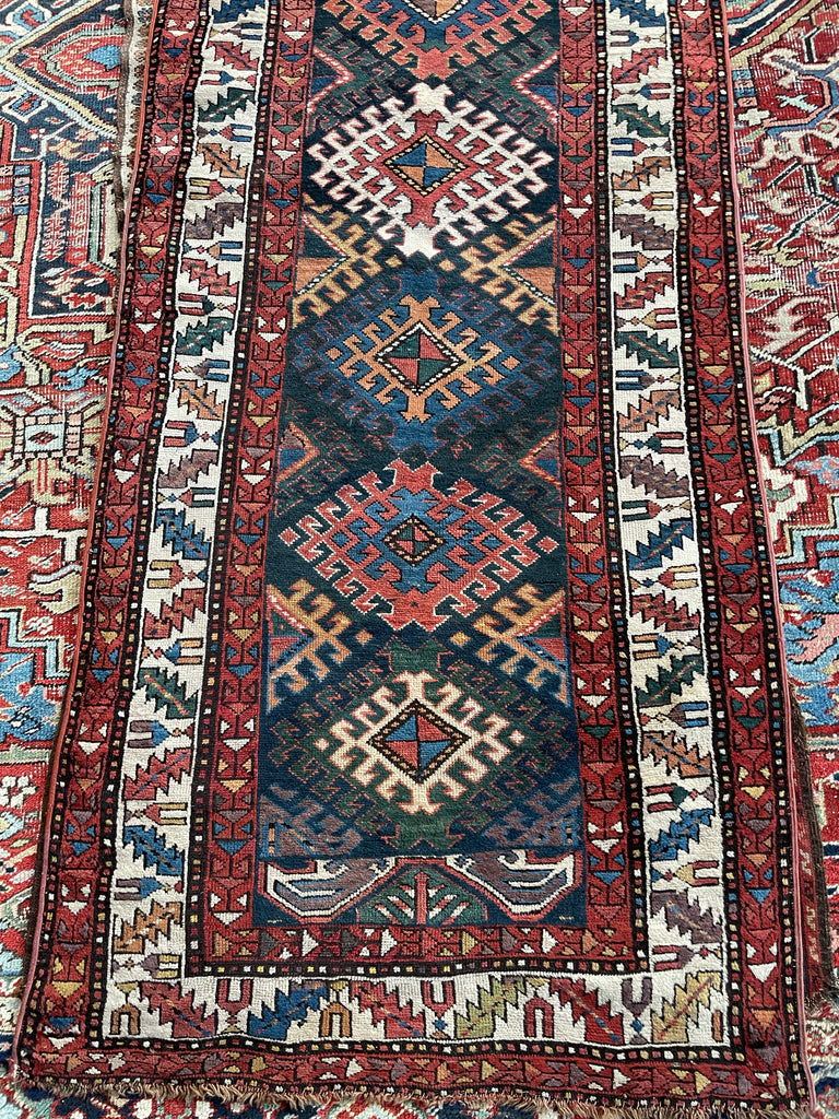 UNBELIEVABLE Antique Kazak Runner with “Stutter Design” & Incredible Colors | 3.6 x 9.8