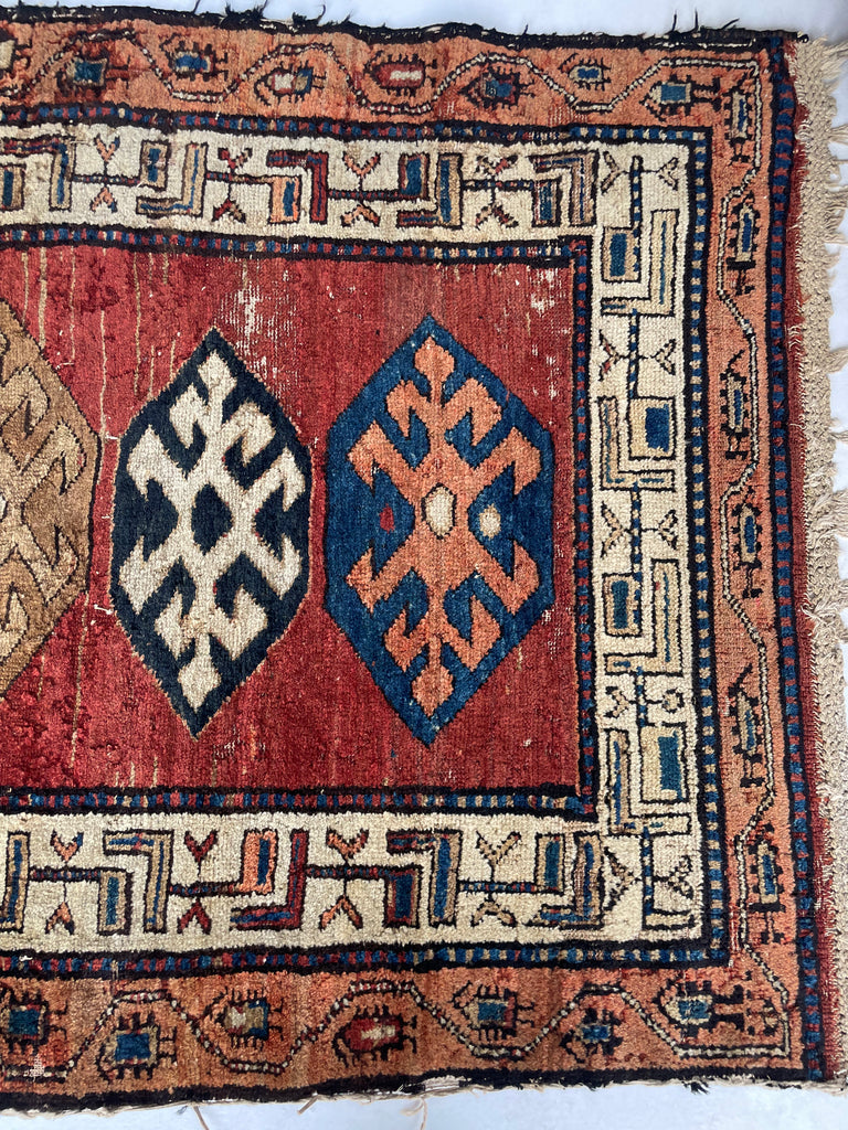 UNIMAGINABLY BEAUTIFUL Antique Kurdish-Kazak Geometric Motifs | Rust, Emerald, Charcoal, Peacock Blue etc | 3.6 x 13