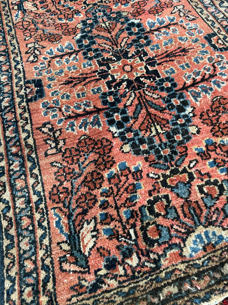 SOLD | Small Charming Mat with Soft Blush & Midnight Blue in open design
