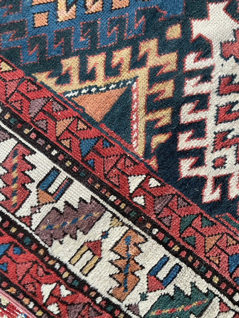 UNBELIEVABLE Antique Kazak Runner with “Stutter Design” & Incredible Colors | 3.6 x 9.8