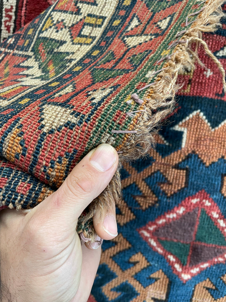 UNBELIEVABLE Antique Kazak Runner with “Stutter Design” & Incredible Colors | 3.6 x 9.8