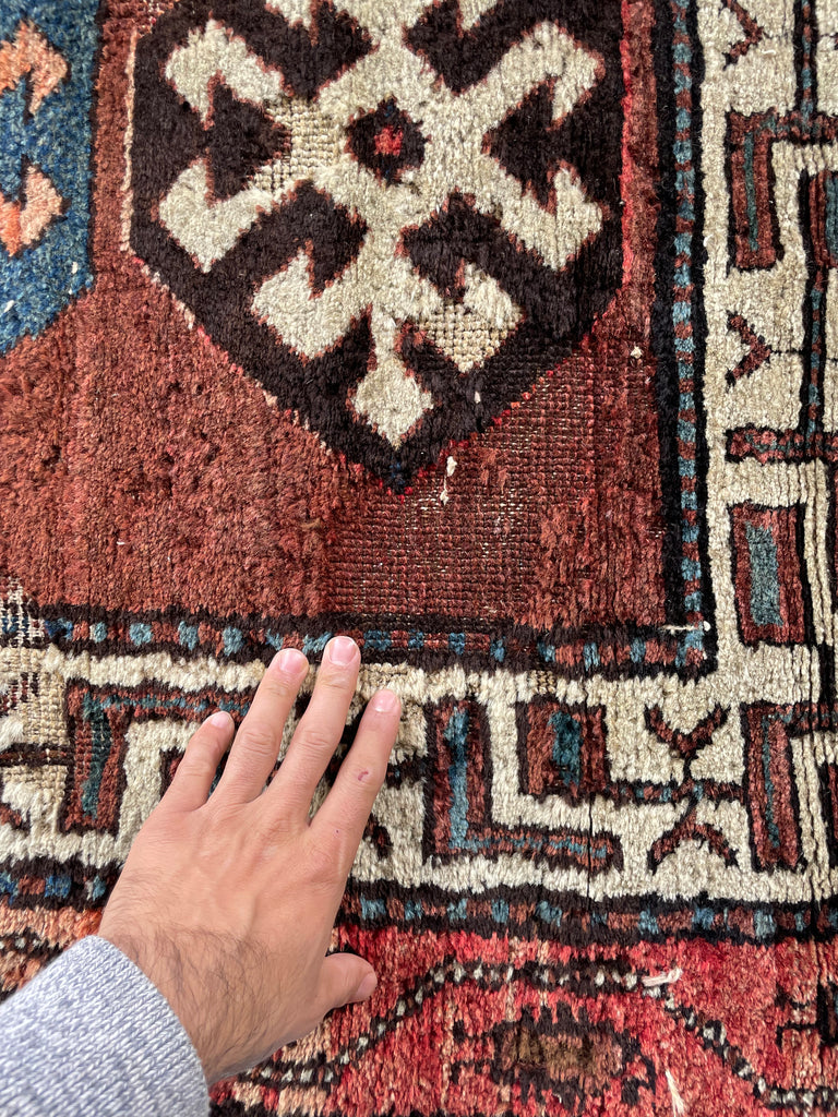 UNIMAGINABLY BEAUTIFUL Antique Kurdish-Kazak Geometric Motifs | Rust, Emerald, Charcoal, Peacock Blue etc | 3.6 x 13