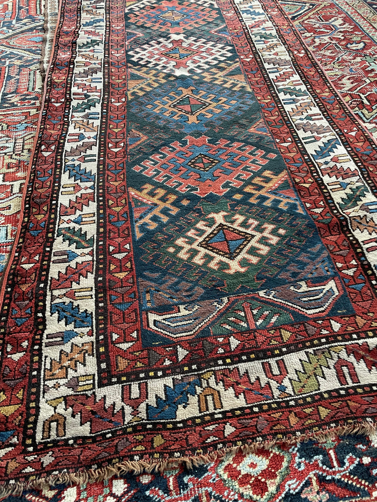 UNBELIEVABLE Antique Kazak Runner with “Stutter Design” & Incredible Colors | 3.6 x 9.8