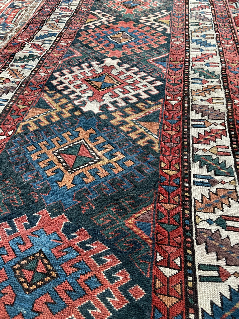 UNBELIEVABLE Antique Kazak Runner with “Stutter Design” & Incredible Colors | 3.6 x 9.8