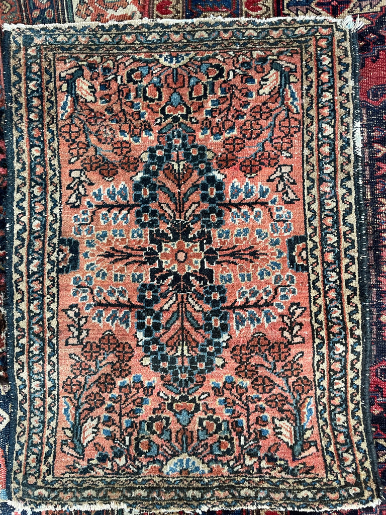 SOLD | Small Charming Mat with Soft Blush & Midnight Blue in open design