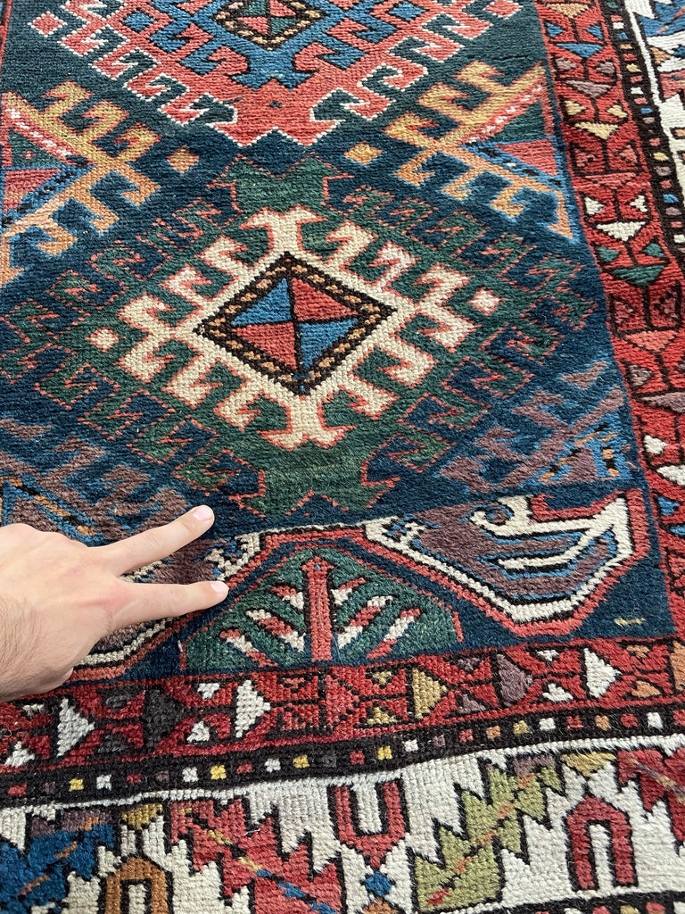 UNBELIEVABLE Antique Kazak Runner with “Stutter Design” & Incredible Colors | 3.6 x 9.8