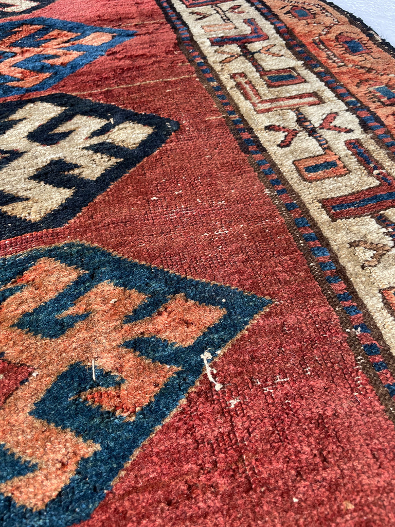 UNIMAGINABLY BEAUTIFUL Antique Kurdish-Kazak Geometric Motifs | Rust, Emerald, Charcoal, Peacock Blue etc | 3.6 x 13