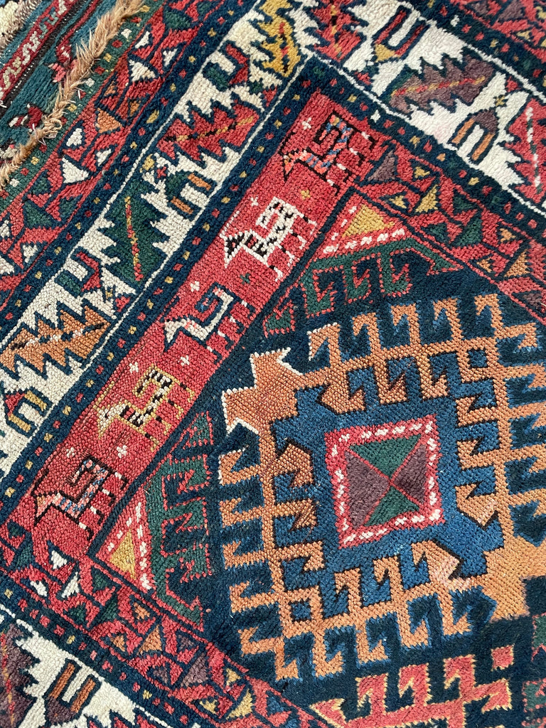 UNBELIEVABLE Antique Kazak Runner with “Stutter Design” & Incredible Colors | 3.6 x 9.8