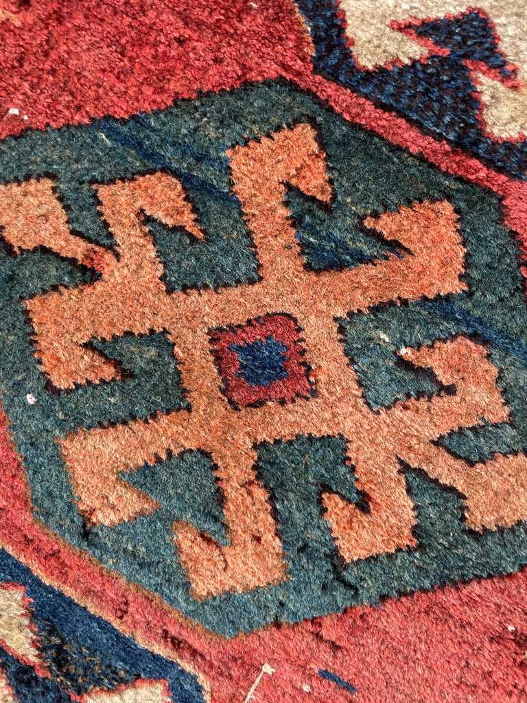 UNIMAGINABLY BEAUTIFUL Antique Kurdish-Kazak Geometric Motifs | Rust, Emerald, Charcoal, Peacock Blue etc | 3.6 x 13