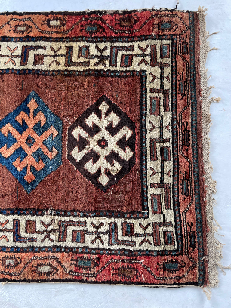 UNIMAGINABLY BEAUTIFUL Antique Kurdish-Kazak Geometric Motifs | Rust, Emerald, Charcoal, Peacock Blue etc | 3.6 x 13