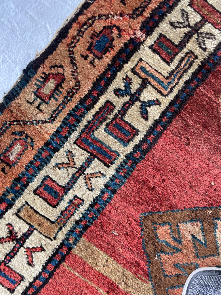 UNIMAGINABLY BEAUTIFUL Antique Kurdish-Kazak Geometric Motifs | Rust, Emerald, Charcoal, Peacock Blue etc | 3.6 x 13