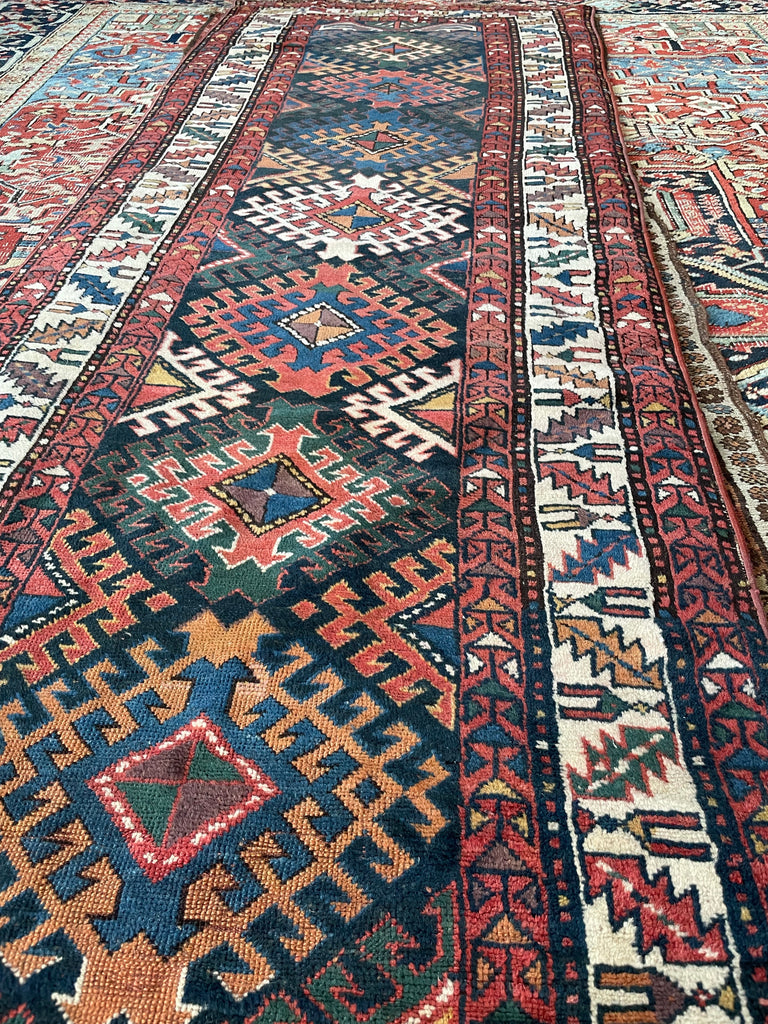 UNBELIEVABLE Antique Kazak Runner with “Stutter Design” & Incredible Colors | 3.6 x 9.8