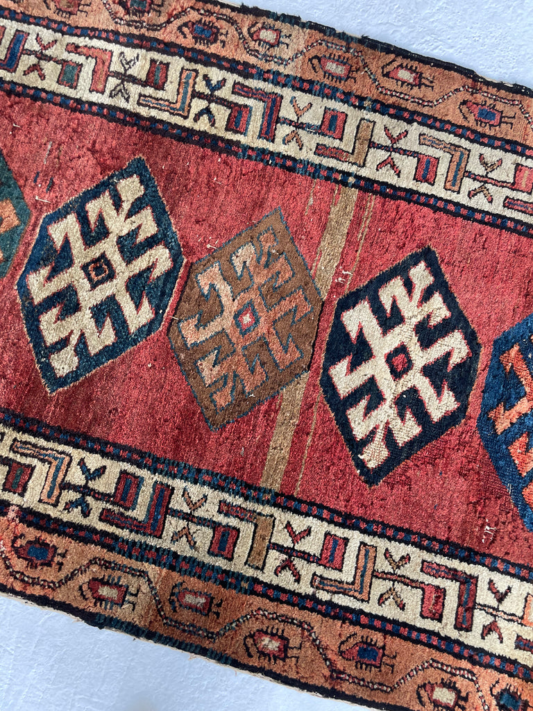UNIMAGINABLY BEAUTIFUL Antique Kurdish-Kazak Geometric Motifs | Rust, Emerald, Charcoal, Peacock Blue etc | 3.6 x 13