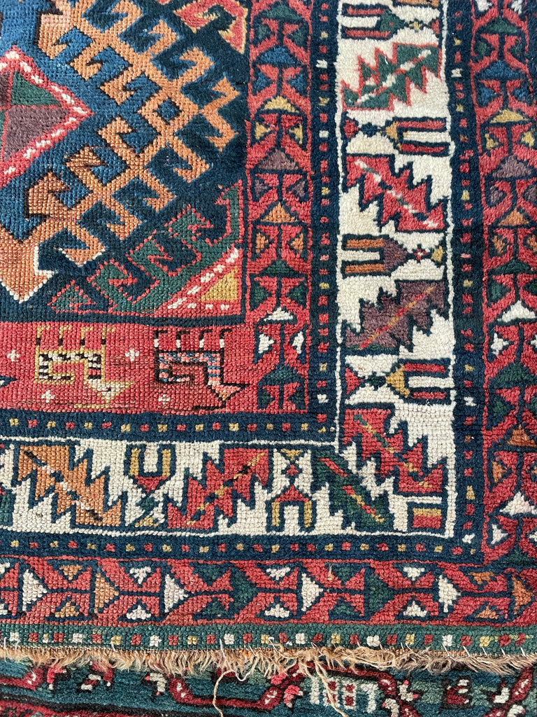 UNBELIEVABLE Antique Kazak Runner with “Stutter Design” & Incredible Colors | 3.6 x 9.8