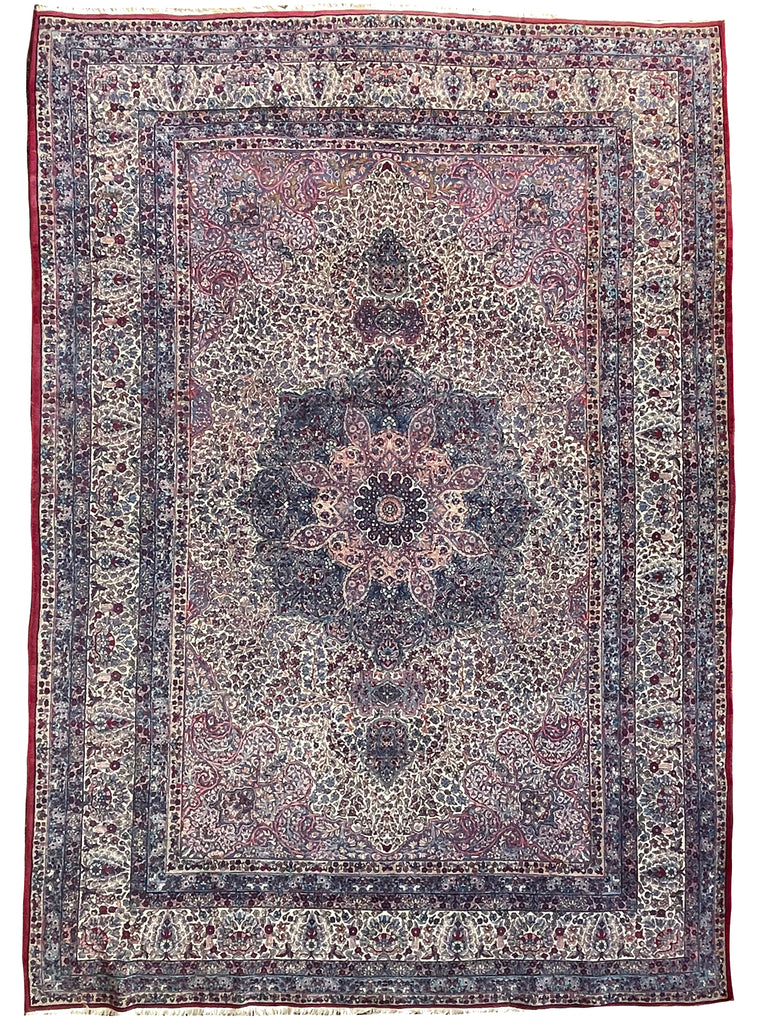 SOPHISTICATED Antique Kerman Rug | A Pastel Botanical BEAUTY | 8.10 x 12.8