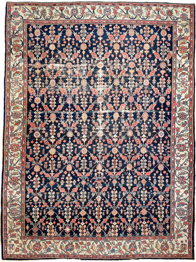 ABSOLUTE DIVINE Antique Bibikibad Rug | Ancient Lattice Design with a Border from Another UNIVERSE |   9.11 x 12.6
