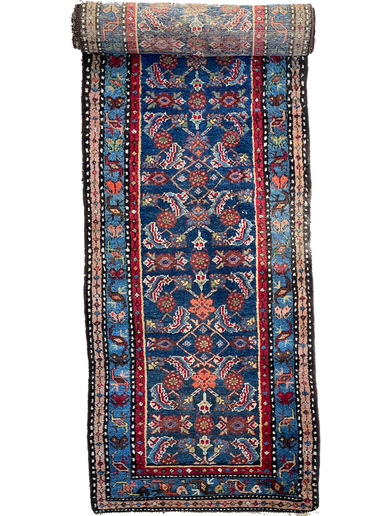 INCREDIBLE Long & Narrow Over-sized Antique Runner | Blues, Greens, Yellows, Tangerines & Camel | 2.11 x 16.8