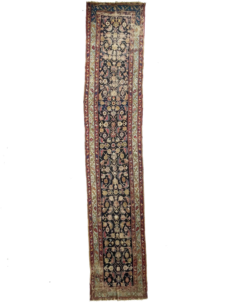 JAW-DROPPING Gorgeous Antique Caucasian Karabagh Runner | LONG Slate Seafoam, Deep Ink, Indigo, Army Green, Pink & More | 3.6 x 17.5