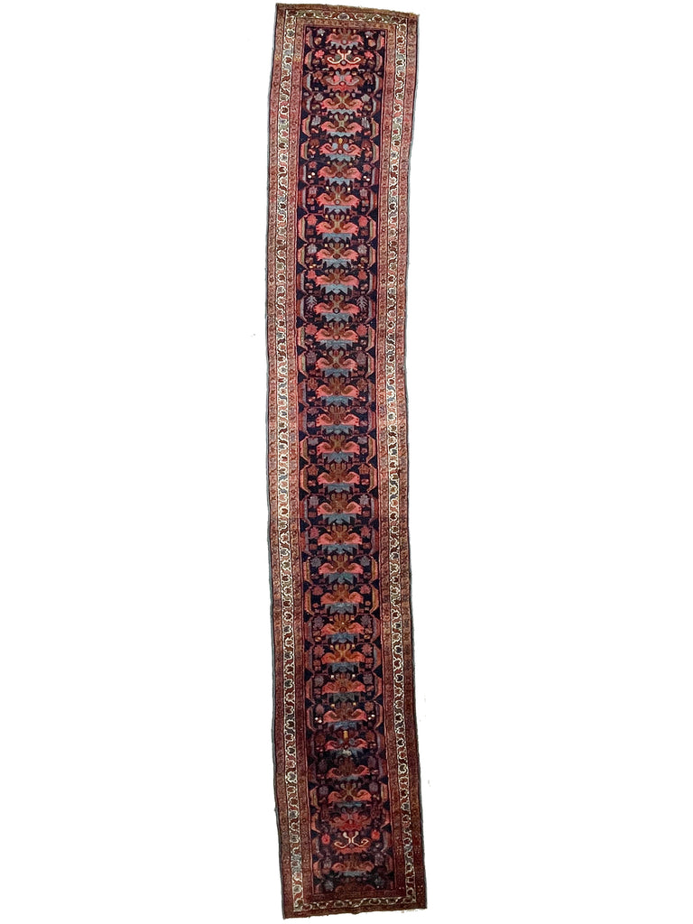 SOLD | LONG & NARROW Antique STUNNER | Navy, Salmon, Green & more Antique Runner | 2.9 x 16.11