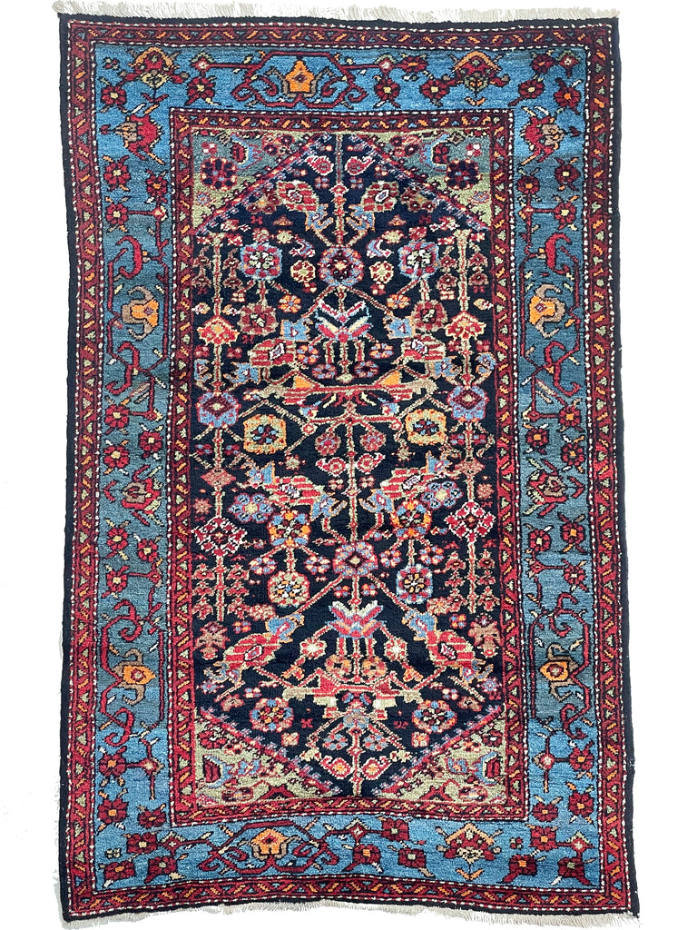 PLUSH Vintage Persian Rug with AMAZING Blues & Greens in All-Over Lattice Design | ~ 4 x 6.8