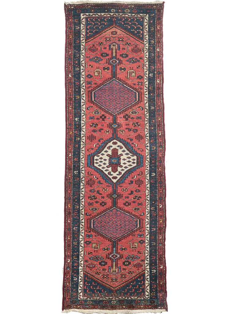 SOLD | CHARMING Village Runner | Antique Tribal with Watermelon & Midnight Blue | 2.11 x 9.10